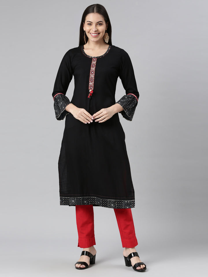 Neerus Black Color Rayon Fabric Kurta