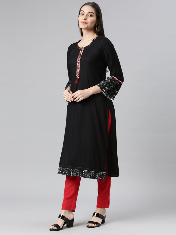Neerus Black Color Rayon Fabric Kurta