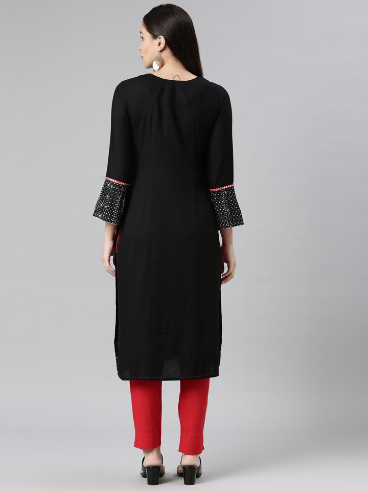 Neerus Black Color Rayon Fabric Kurta