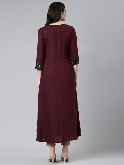 Neerus Maroon Straight Casual Printed Gown