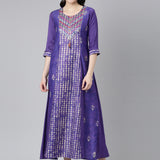 Neerus Purple Straight Casual Printed Dress