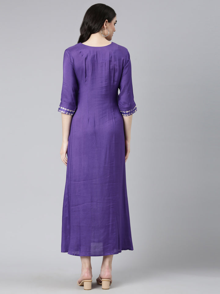 Neerus Purple Straight Casual Printed Dress