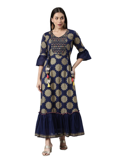Neeru's Women Navy Blue Ethnic Motifs Embellished Flared Sleeves Anarkali Kurta