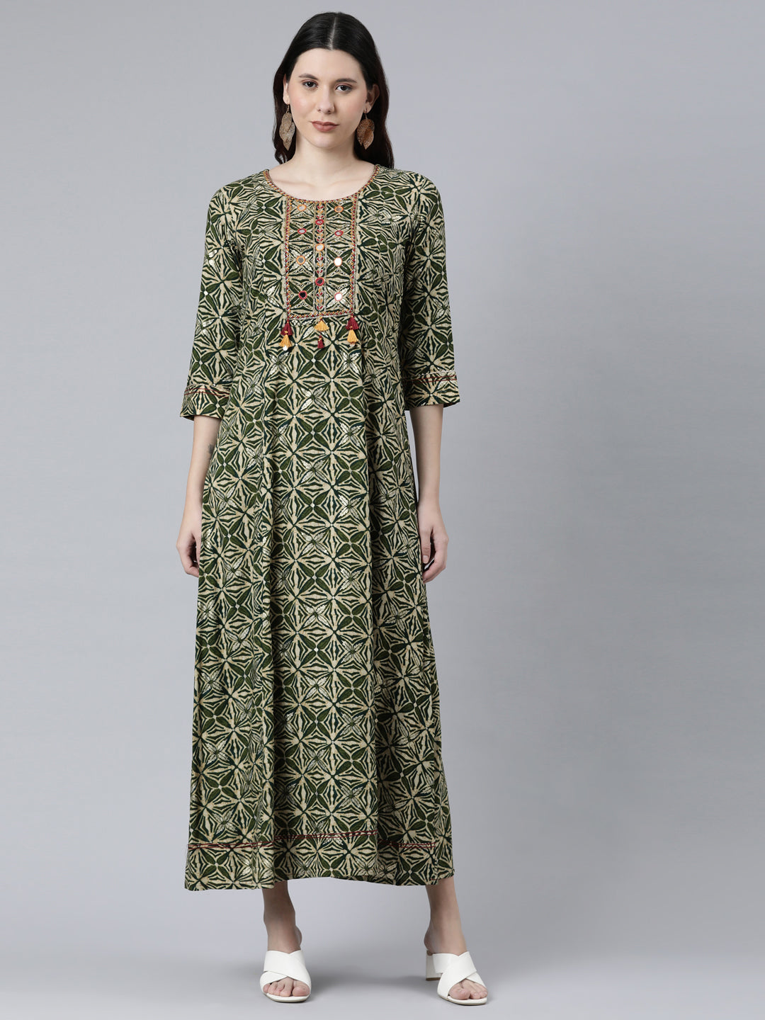 NEERU'S GREEN COLOR RAYON FABRIC DRESS