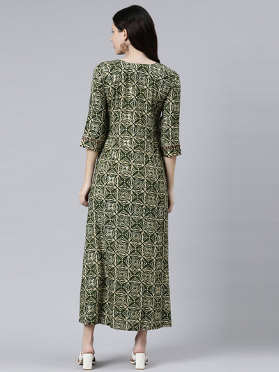 Neeru's Women Green Ethnic Motifs Printed Thread Work Anarkali Kurta