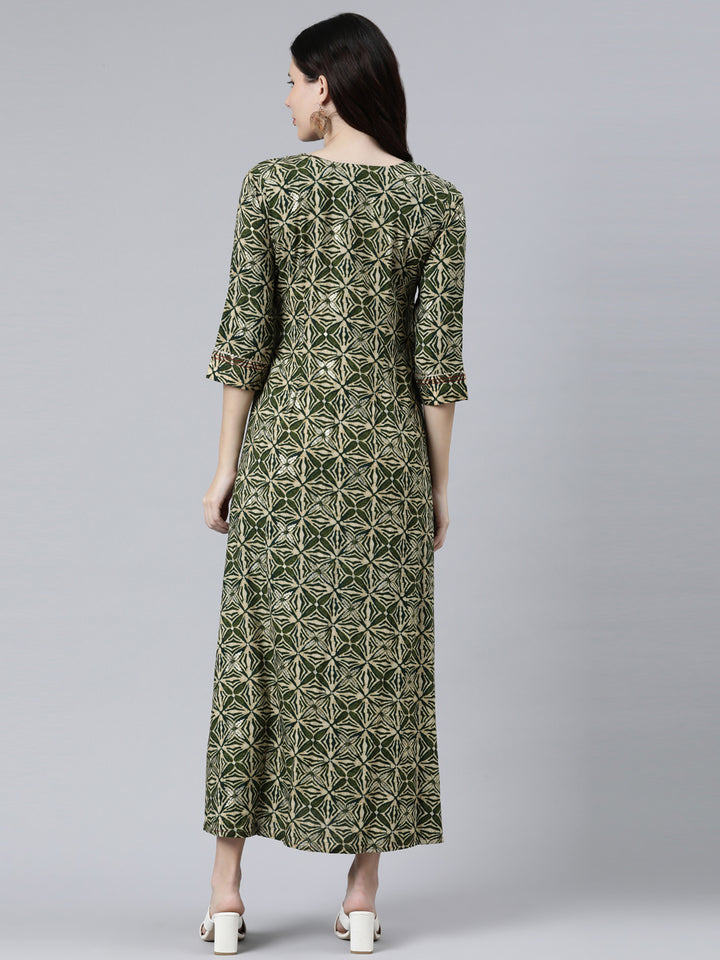 Neerus Green Color Rayon Fabric Dress