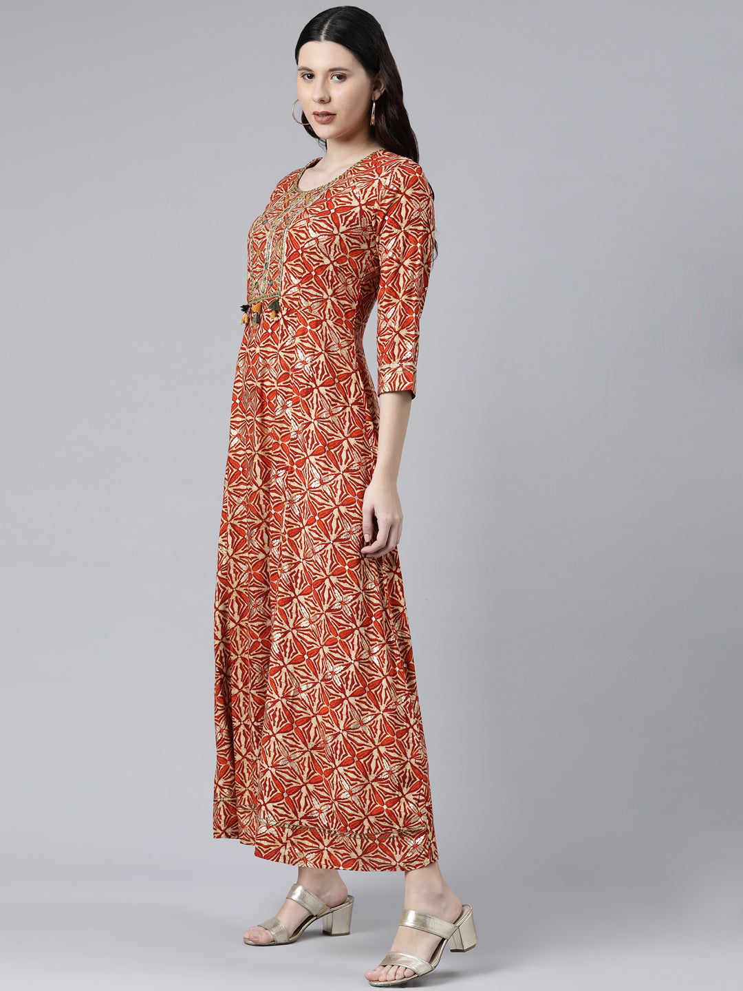 NEERU'S RUST COLOR RAYON FABRIC DRESS