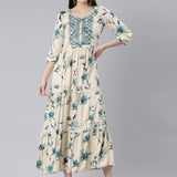 Neerus Blue Straight Casual Printed Dress