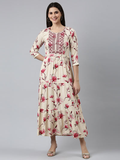 Neerus Pink Straight Casual Printed Gown