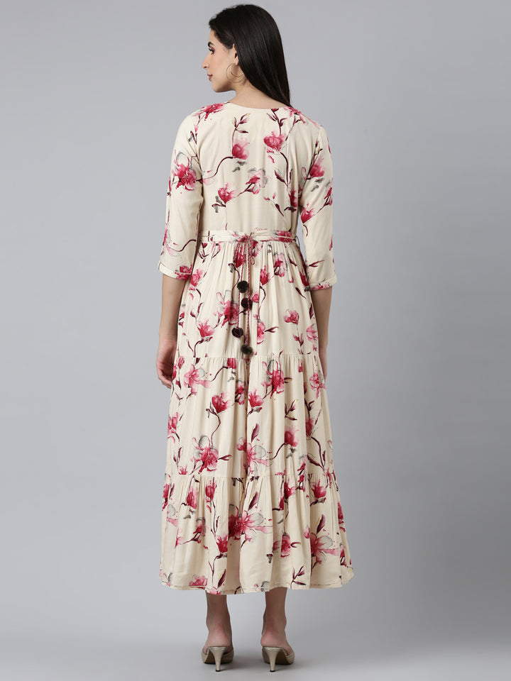 Neerus Pink Straight Casual Printed Dress