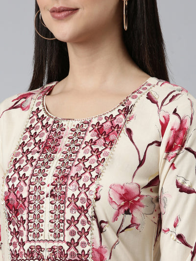 Neerus Pink Straight Casual Printed Gown