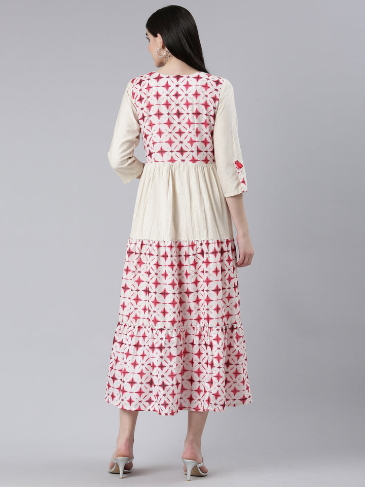 Neerus Pink Straight Casual Printed Dress