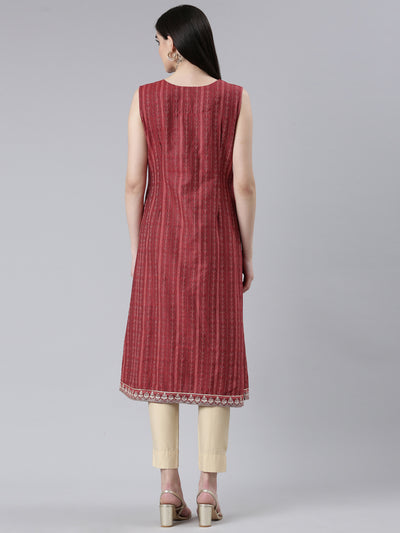 Neerus Maroon Regular A-Line Printed Kurtas