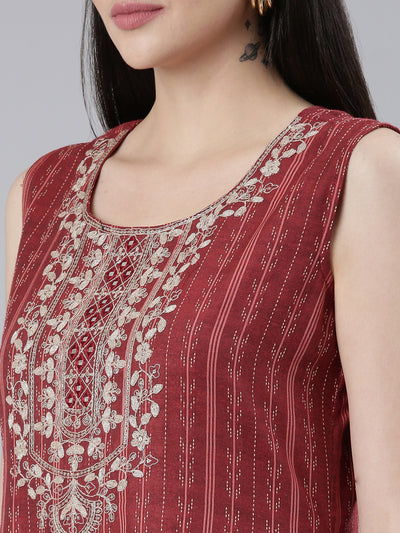 Neerus Maroon Regular A-Line Printed Kurtas