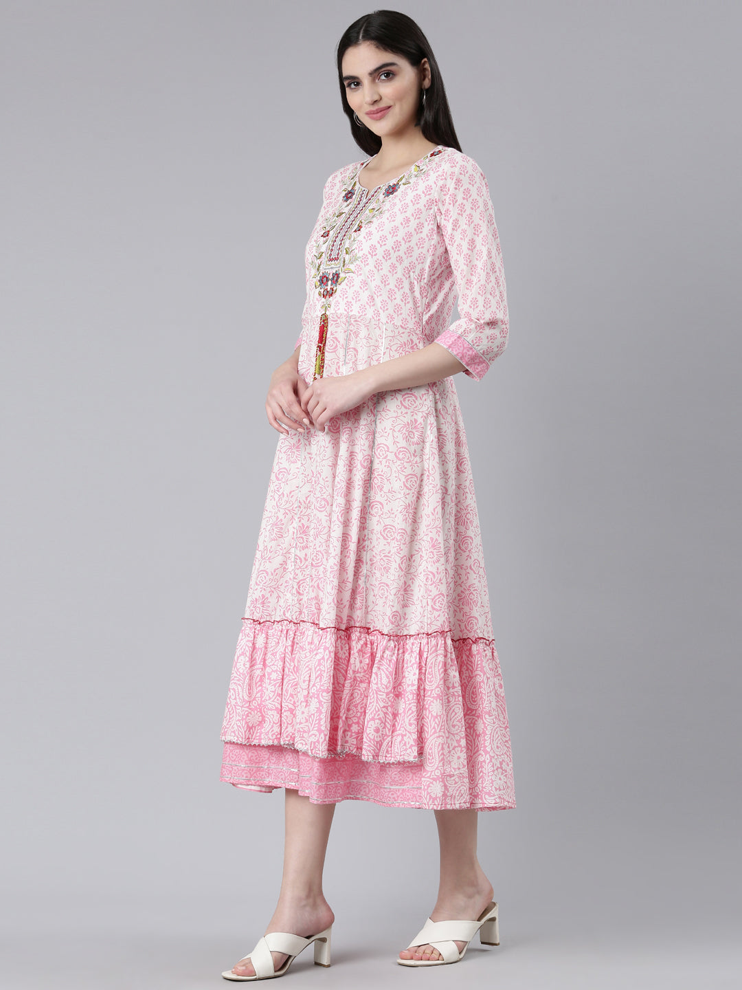 Neeru's Pink Straight Casual Printed Gown