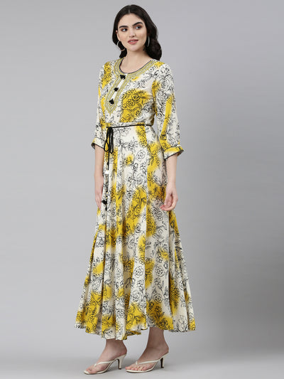 Neeru's Yellow Straight Casual Printed Gown