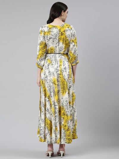 Neerus Yellow Straight Casual Printed Gown