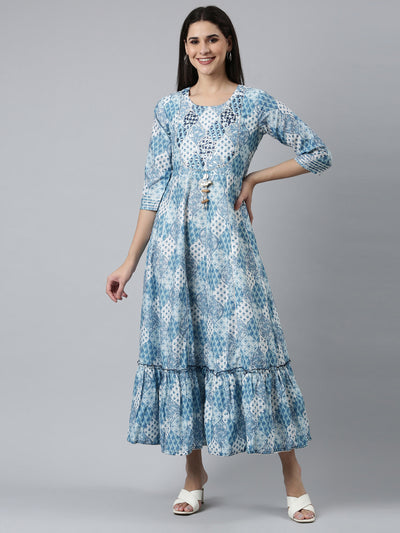 Neeru's Blue Straight Casual Printed Dress