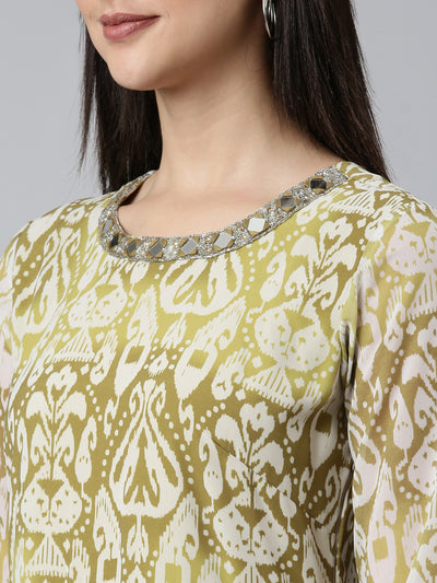Neerus Green Straight Casual Printed Gown