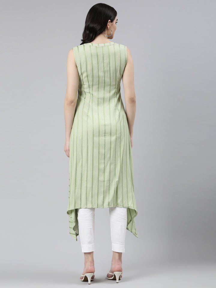 Neerus Green Straight Casual Embroidered Dress