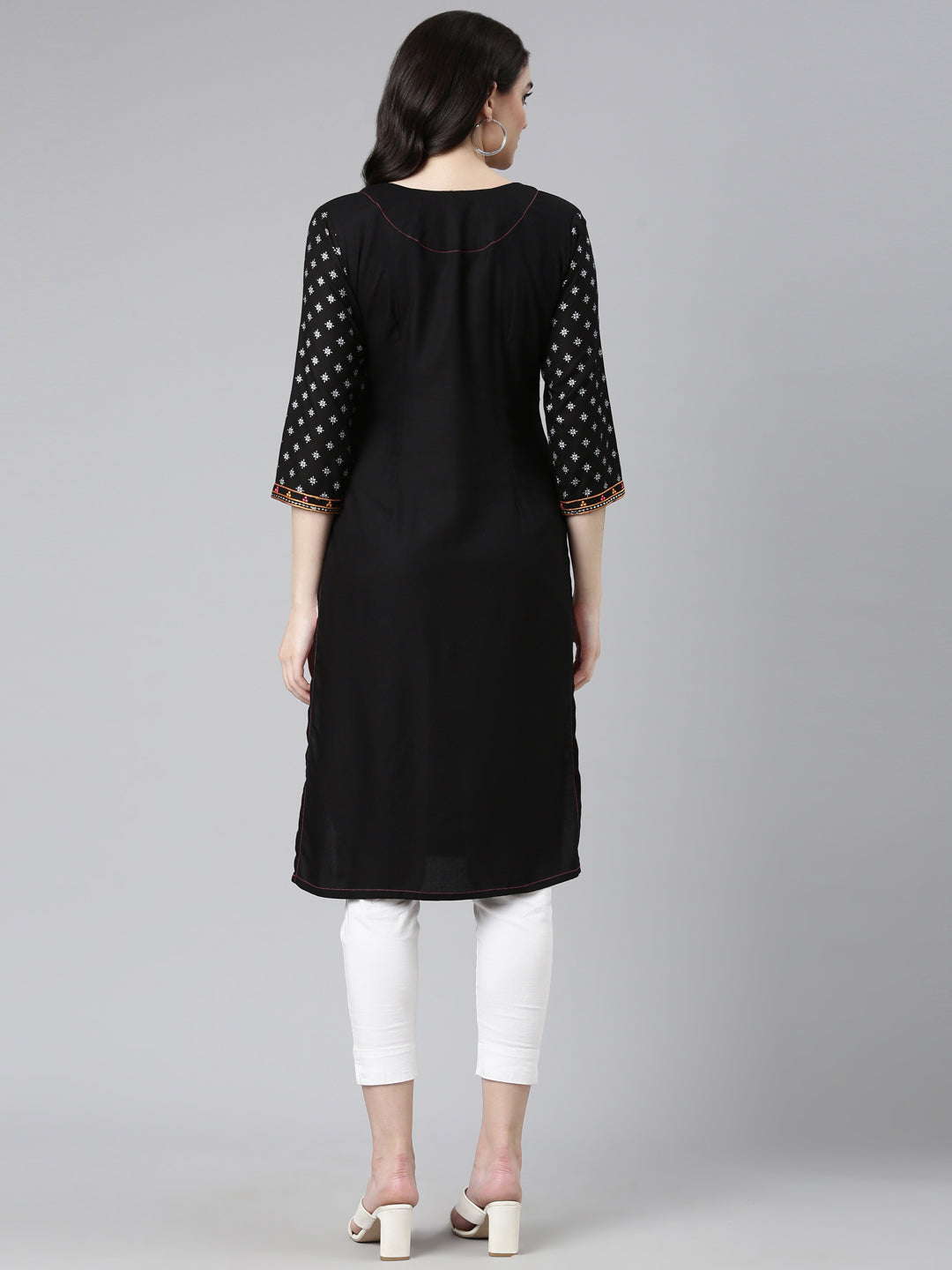 Neerus Black Regular Straight Printed Kurta