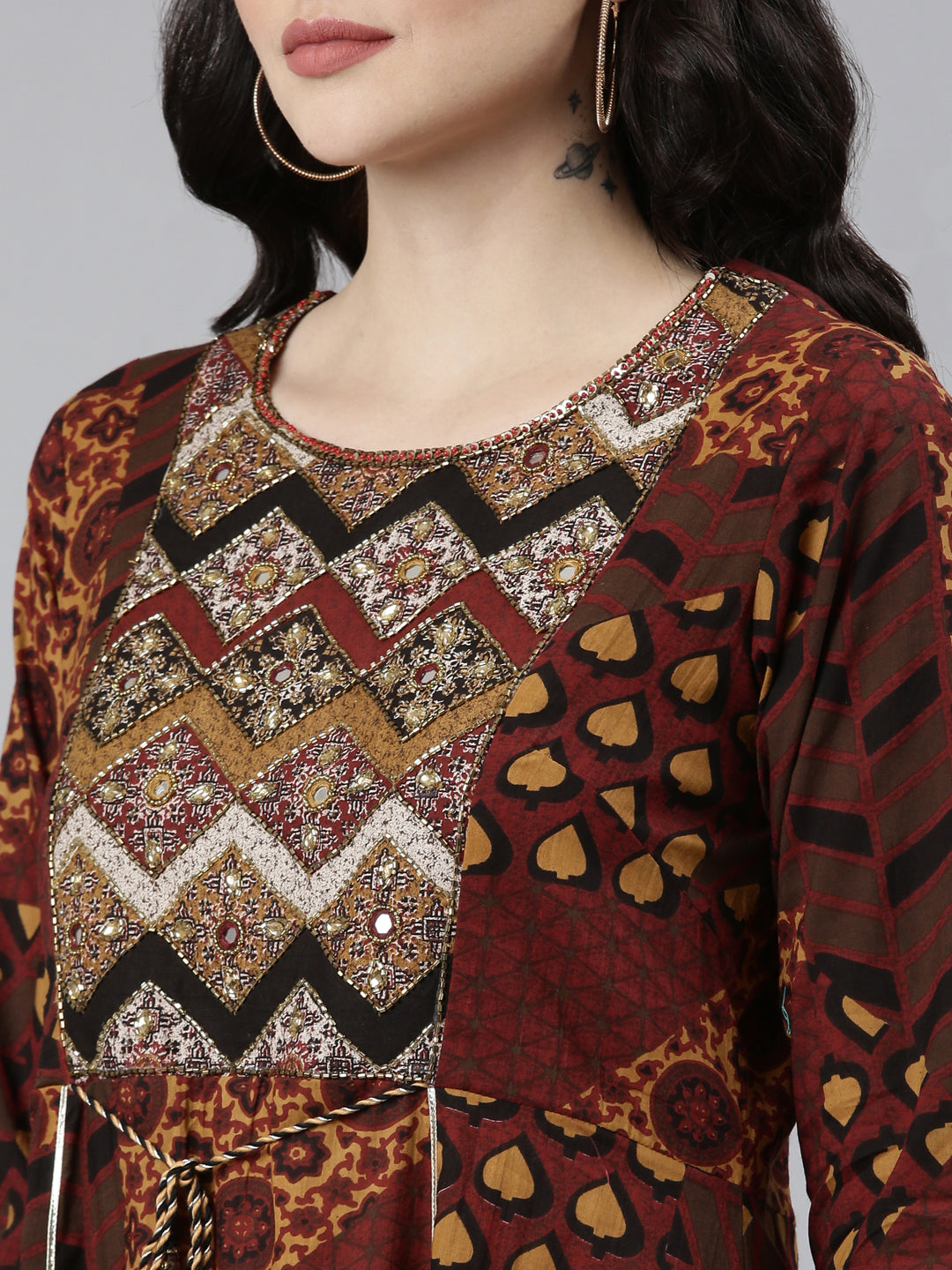 Neerus Brown Straight Casual Printed Gown