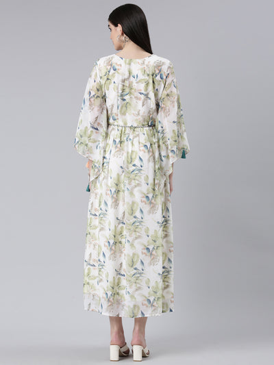 Neerus Green Straight Casual Printed Gown