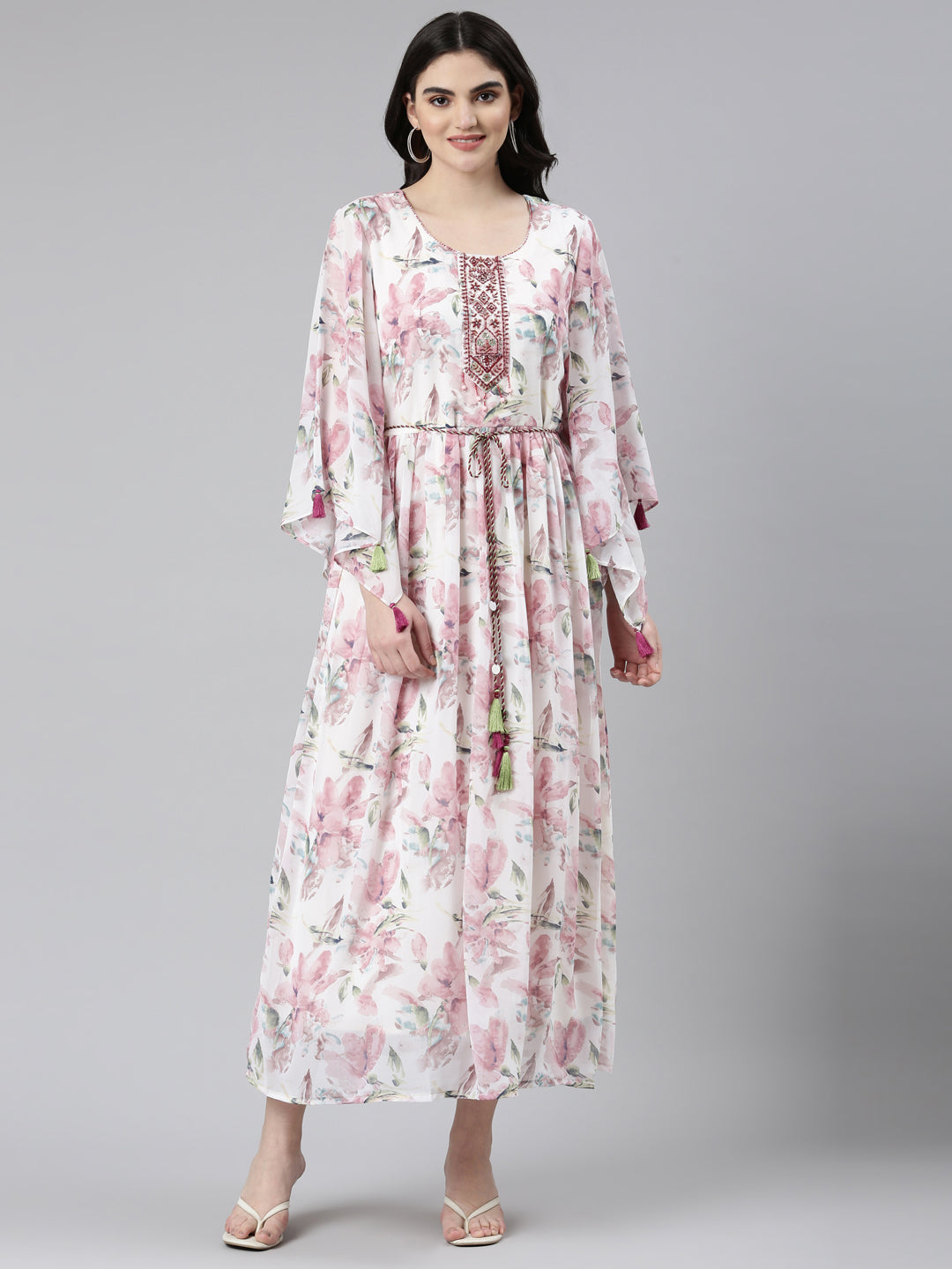 Neerus Pink Straight Casual Printed Gown