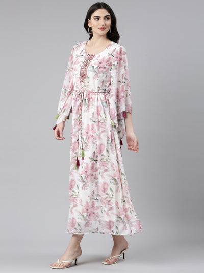 Neerus Pink Straight Casual Printed Gown