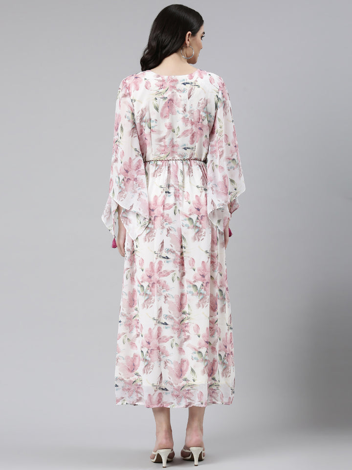 Neerus Pink Straight Casual Printed Dress