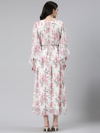 Neerus Pink Straight Casual Printed Gown