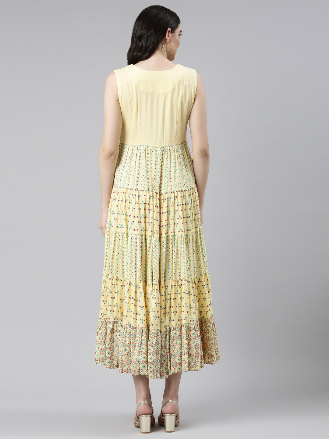 Neerus Yellow Pleated Anarkali Solid Kurta