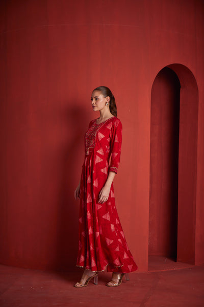 NEERU'S RED COLOR RAYON FABRIC DRESS