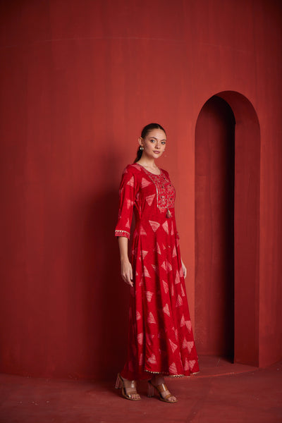 NEERU'S RED COLOR RAYON FABRIC DRESS