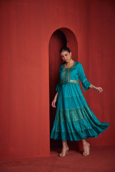 Neeru's Womens Rama Color Santoon Fabric Dress