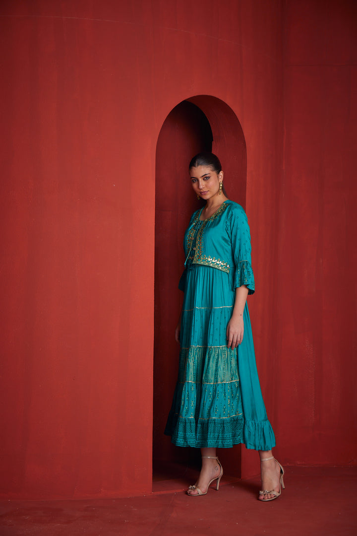 Neerus Womens Rama Color Santoon Fabric Dress