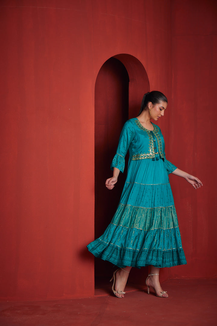 Neerus Womens Rama Color Santoon Fabric Dress