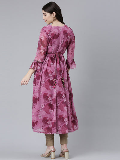 Neerus Pink Straight Casual Printed Gown
