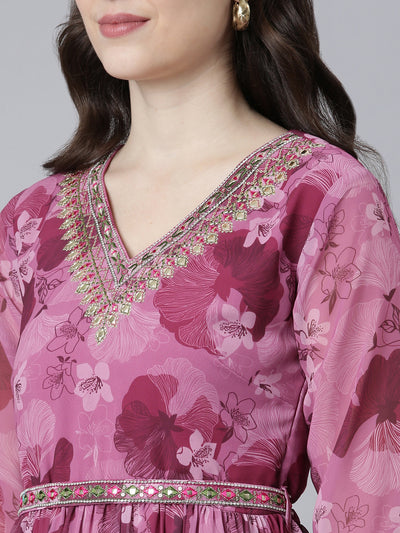 Neerus Pink Straight Casual Printed Gown