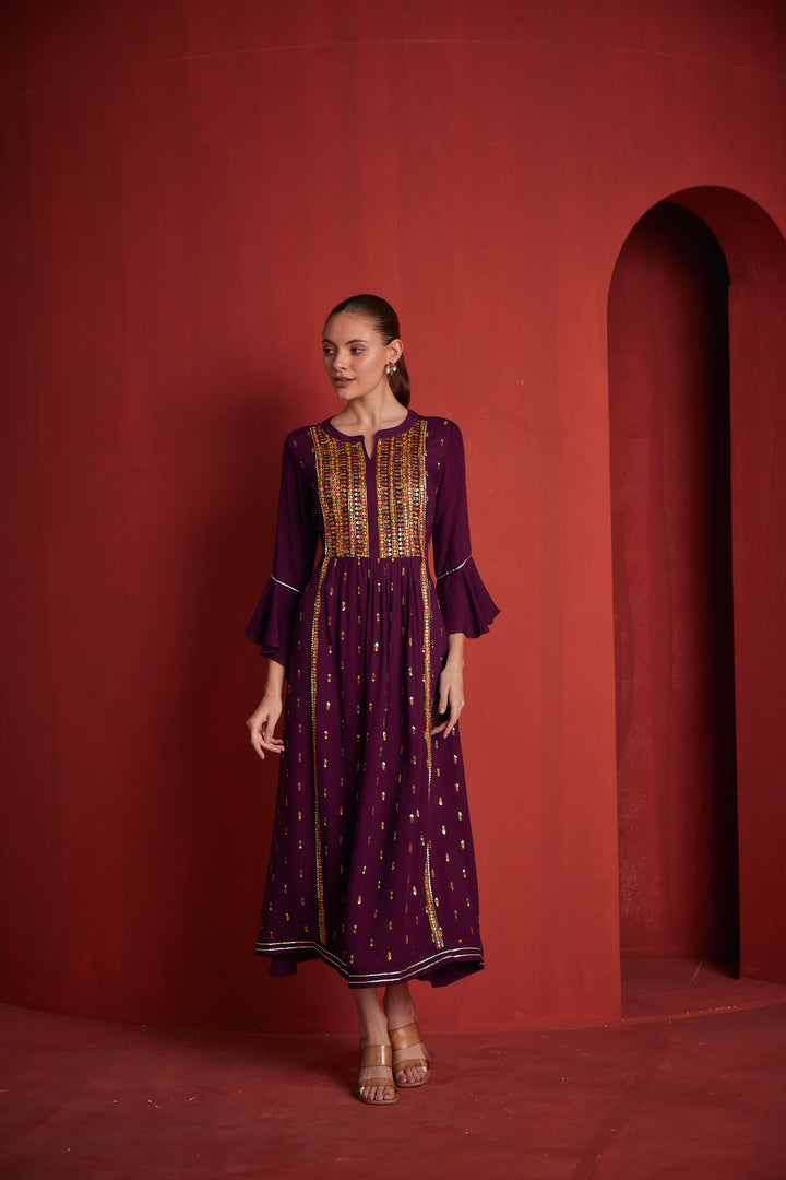 Neerus Womens Wine Color Rayon Fabric Dress