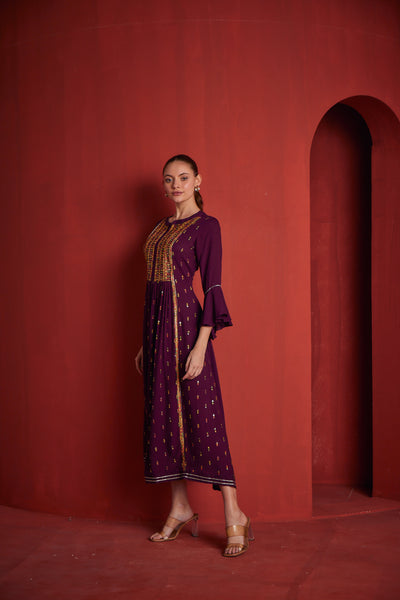 NEERU'S WOMENS WINE COLOR RAYON FABRIC DRESS