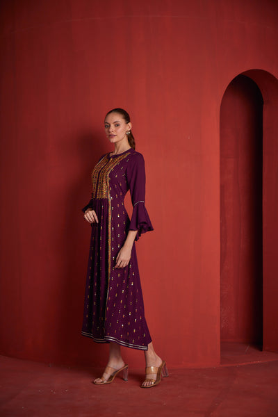 NEERU'S WOMENS WINE COLOR RAYON FABRIC DRESS