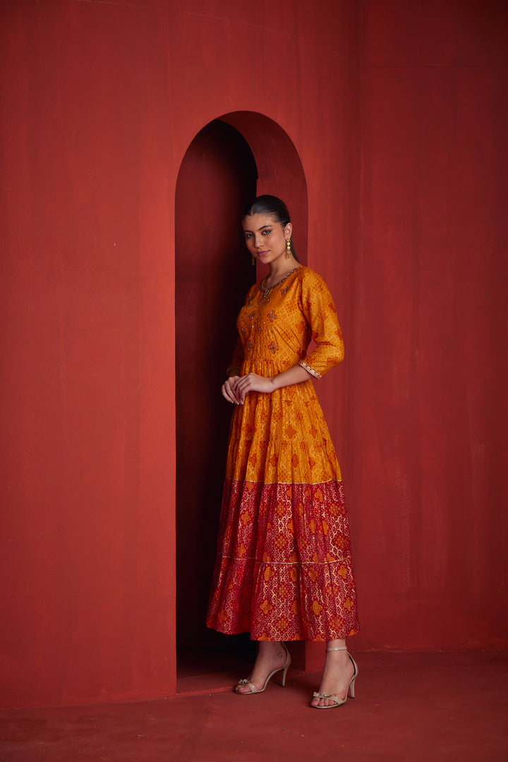 Neerus Womens Yellow Georgette Fabric Dress