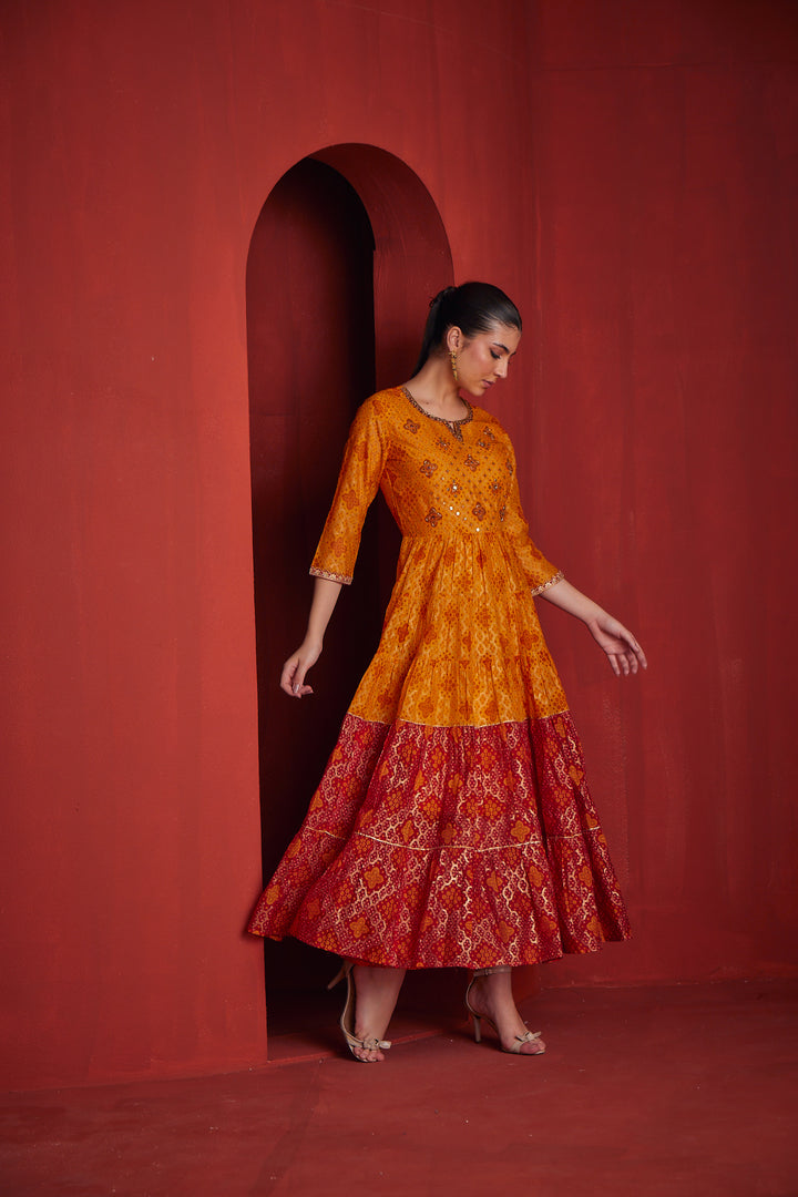 Neerus Womens Yellow Georgette Fabric Dress