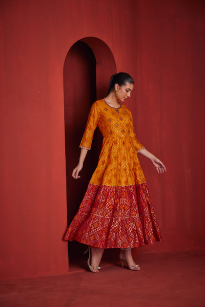 Neeru's Womens Yellow Georgette Fabric Dress