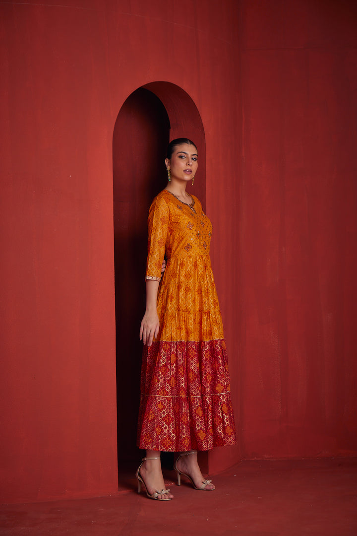 Neerus Womens Yellow Georgette Fabric Dress