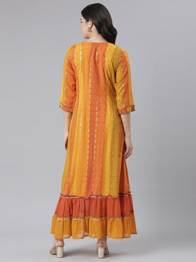 Neeru's Orange Straight Casual Floral Dresses