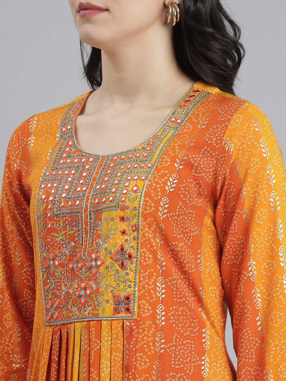 Neeru's Orange Straight Casual Floral Dresses