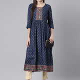 Neerus Navy Blue Straight Casual Solid Dresses