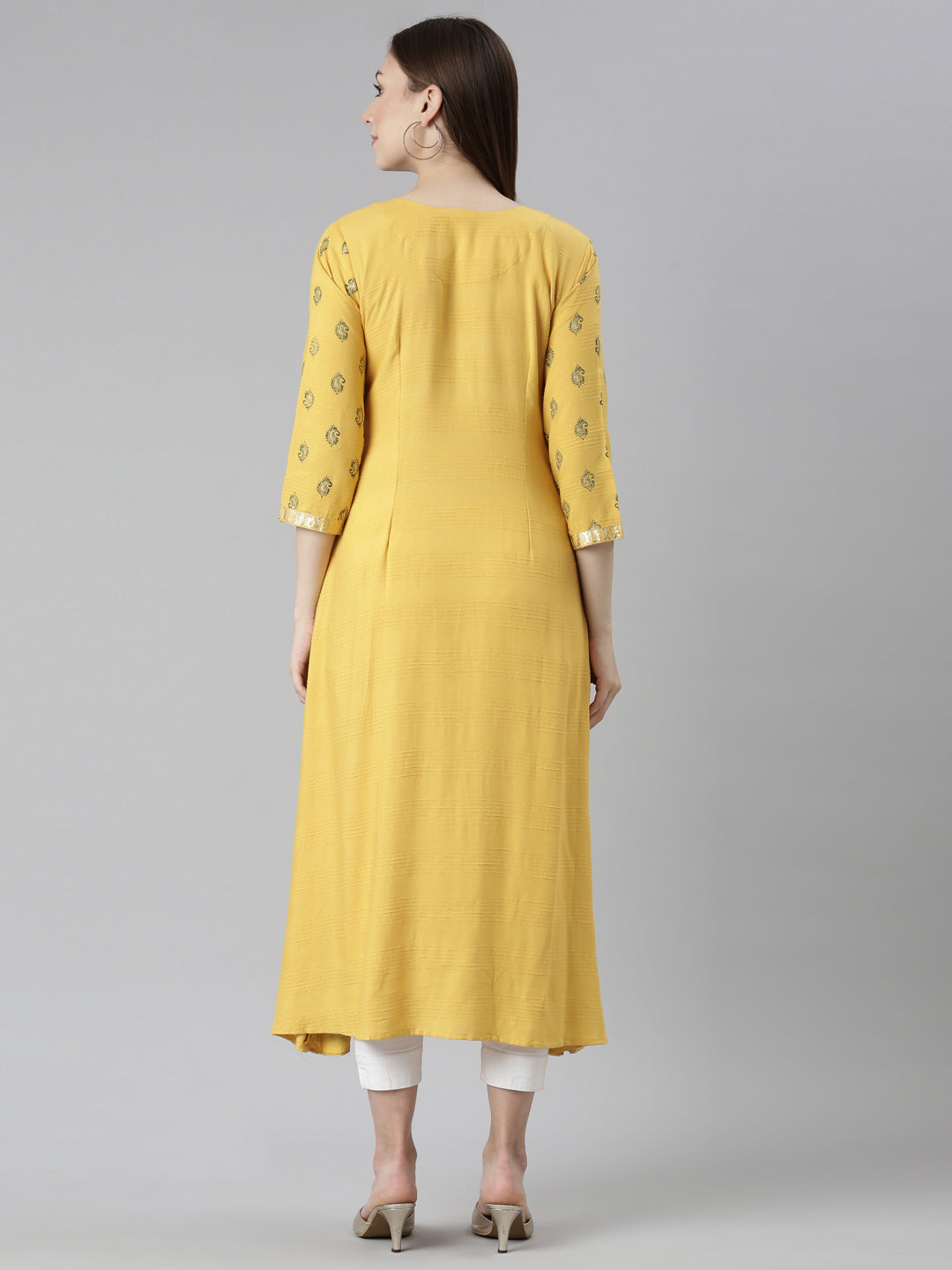 Neeru's Mustard Straight Casual Floral Dresses